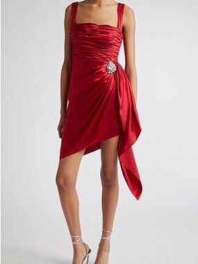 cinq a sept Tate Assymetrical Hem Silk Mini, Red Currant